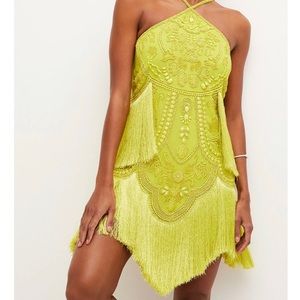 Karen Millen Fringed Beaded Halter Mini Dress